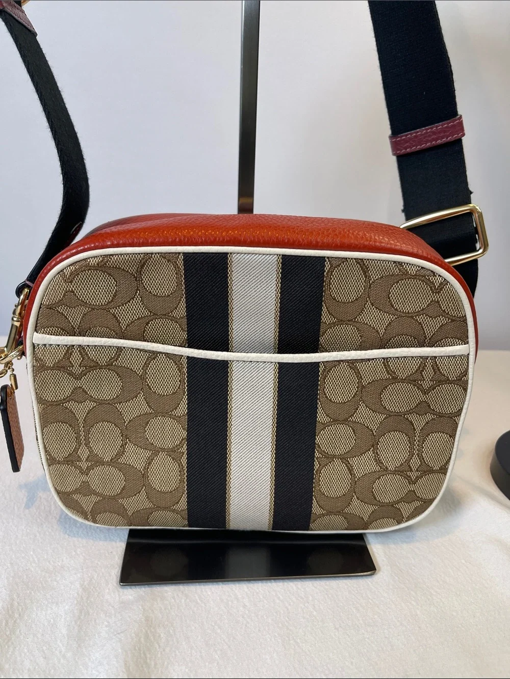 Coach D2022-1912 Dempsey Camera Bag Signature Canvas Rainbow Stripe Crossbody